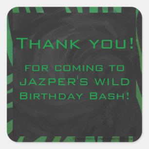 Zebra Monogram Black and Green Print Square Sticker