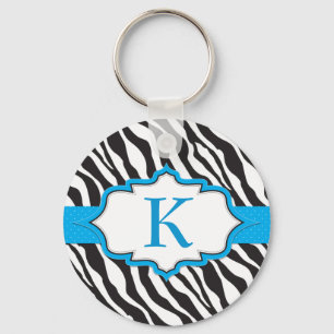Zebra Monogram Blue Ribbon Keychain