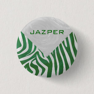 Zebra Monogram Green and White Print 1 Inch Round Button