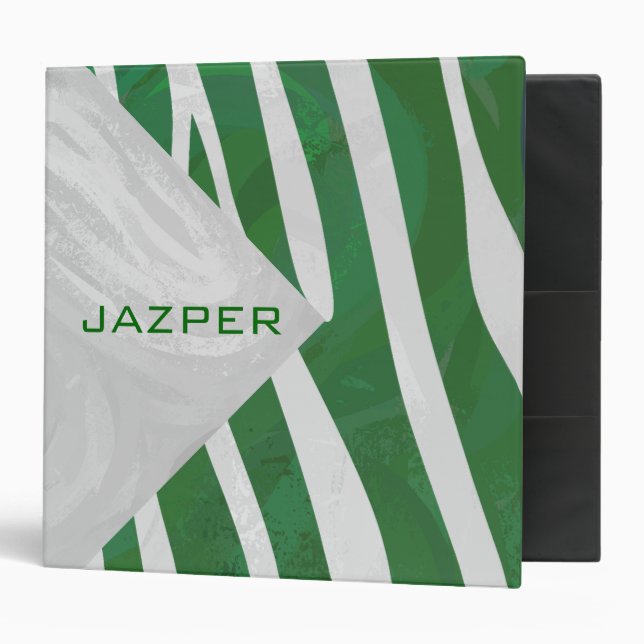 Zebra Monogram Green and White Print Binder (Front/Inside)