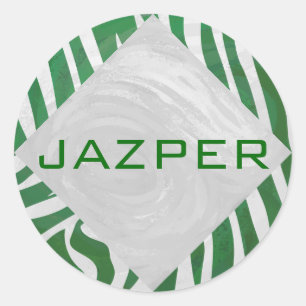 Zebra Monogram Green and White Print Classic Round Sticker