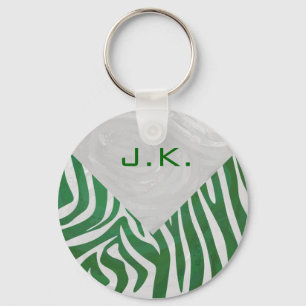 Zebra Monogram Green and White Print Keychain