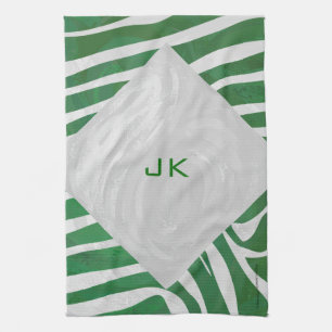 Zebra Monogram Green and White Print Kitchen Towel