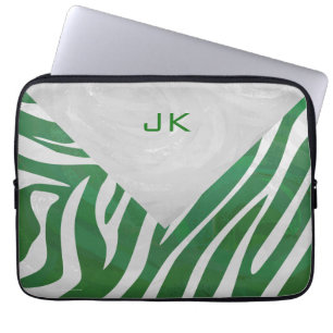Zebra Monogram Green and White Print Laptop Sleeve