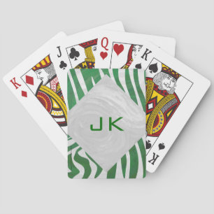 Zebra Monogram Green and White Print Playing Cards