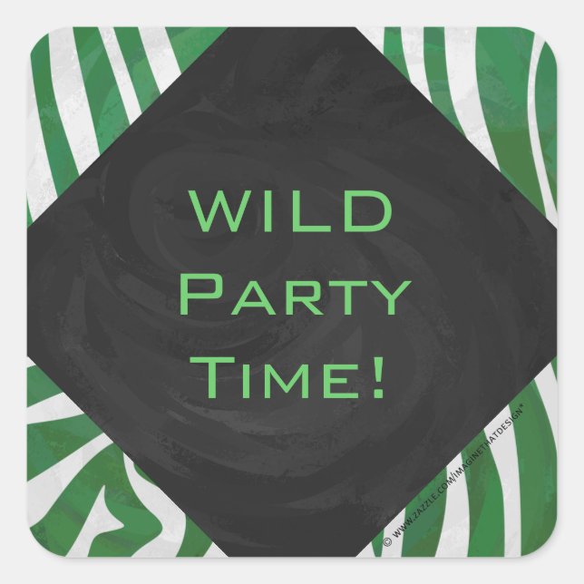 Zebra Monogram Green and White Print Square Sticker (Front)