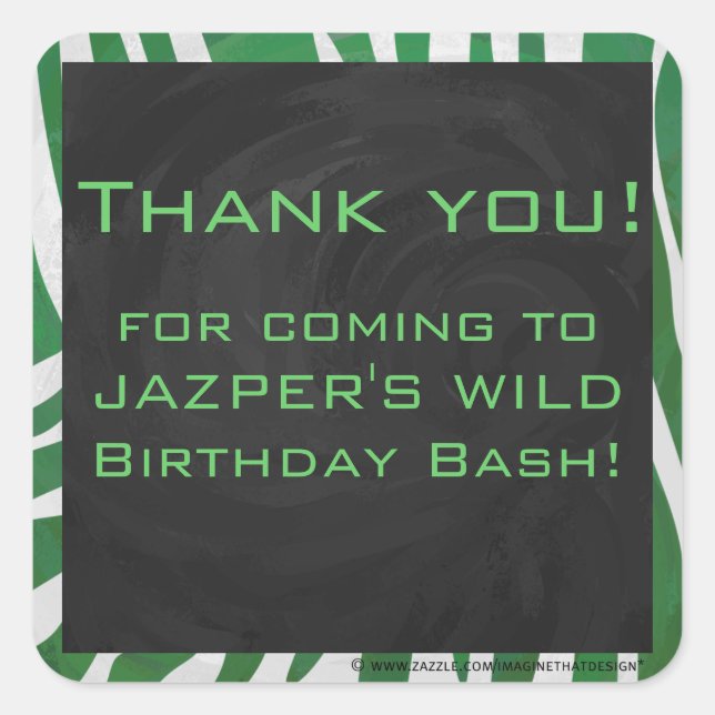Zebra Monogram Green and White Print Square Sticker (Front)