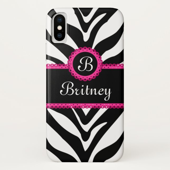 Zebra Monogram Name Case-Mate iPhone Case (Back)