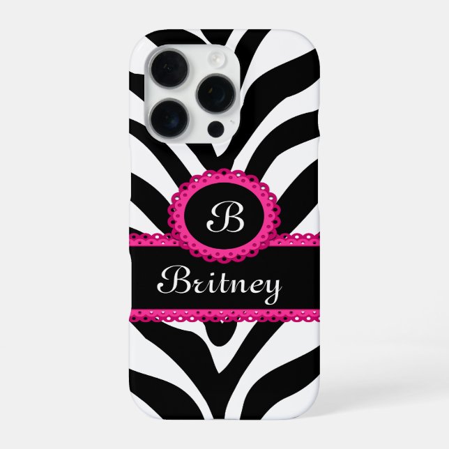 Zebra Monogram Name iPhone Case (Back)