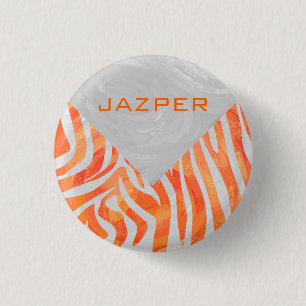 Zebra Monogram Orange and White 1 Inch Round Button