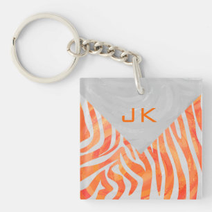 Zebra Monogram Orange and White Keychain