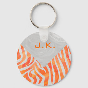 Zebra Monogram Orange and White Keychain