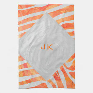 Zebra Monogram Orange and White Kitchen Towel