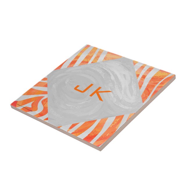 Zebra Monogram Orange and White Tile (Side)