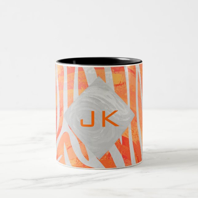 Zebra Monogram Orange and White Two-Tone Coffee Mug (Center)