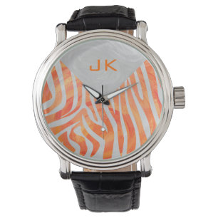 Zebra Monogram Orange and White Watch