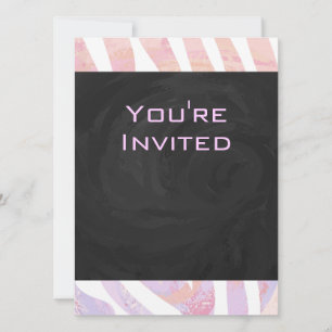 Zebra Monogram Pink and White Invitation
