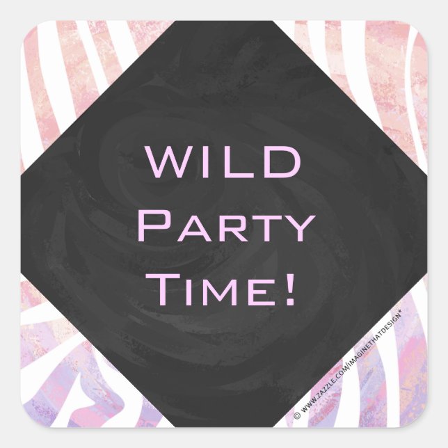 Zebra Monogram Pink and White Square Sticker (Front)