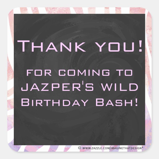 Zebra Monogram Pink and White Square Sticker (Front)