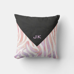 Zebra Monogram Pink and White Throw Pillow