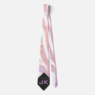 Zebra Monogram Pink and White Tie
