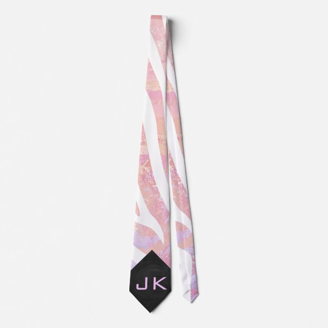 Zebra Monogram Pink and White Tie (Front)