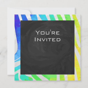 Zebra Monogram Rainbow and White Print Invitation