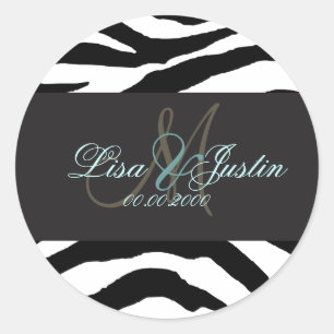 Zebra monogram wedding stickers
