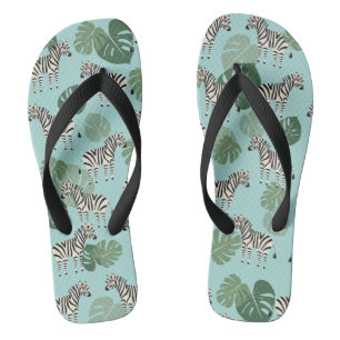 Zebra Monstera Pattern Flip Flops