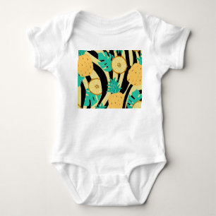 Zebra, monstera, pineapple: summer pattern. baby bodysuit