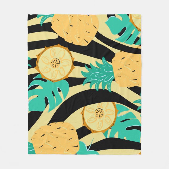 Zebra, monstera, pineapple: summer pattern. fleece blanket (Front)