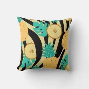 Zebra, monstera, pineapple: summer pattern. throw pillow