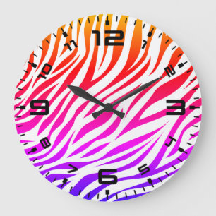 Zebra Multicolored Skin Stripes Pattern-15392 Large Clock