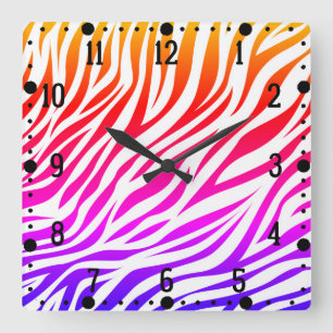 Zebra Multicolored Skin Stripes Pattern-15392 Square Wall Clock