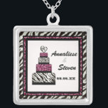 Zebra n Leopard print with wedding cake necklace<br><div class="desc">This is a contemporary,  fun and yet sophisticated design featuring stylized,  hand watercolored zebra and leopard print,  with a handpainted wedding cake with a heart on top.  Add your names and wedding date and you have a very special gift to treasure for a lifetime.  YOU MIGHT ALSO ENJOY:</div>