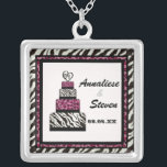 Zebra n Leopard print with wedding cake necklace<br><div class="desc">This is a contemporary,  fun and yet sophisticated design featuring stylized,  hand watercolored zebra and leopard print,  with a handpainted wedding cake with a heart on top.  Add your names and wedding date and you have a very special gift to treasure for a lifetime.  YOU MIGHT ALSO ENJOY:</div>