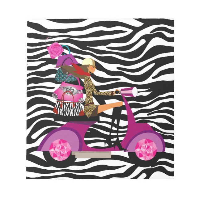 Zebra Notepad Black White Scooter Girl Purses (Front)