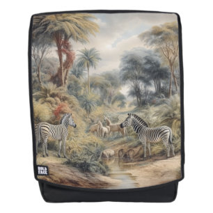 Zebra Oasis & Lioness Gathering Vintage Backpack