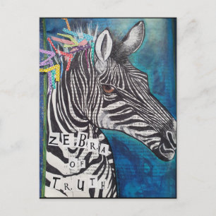 'Zebra of Truth' funky mixed media postcard