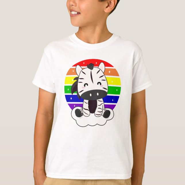 Zebra On Rainbow Cloud Magical Animals T-Shirt (Front)