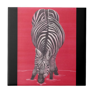 Zebra On Red Ceramic Tile