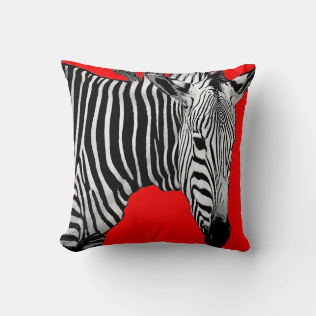 Zebra on Red -Customize Colour Throw Pillow (Front)