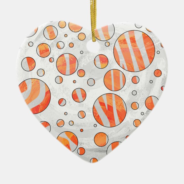 Zebra Orange and White Polka Dot Ceramic Ornament (Front)