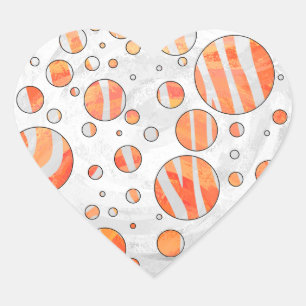 Zebra Orange and White Polka Dot Heart Sticker