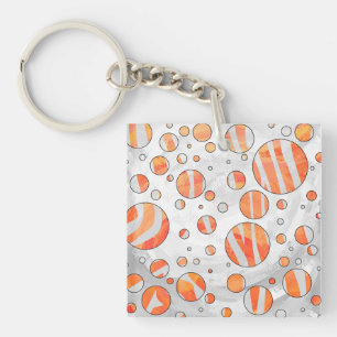 Zebra Orange and White Polka Dot Keychain