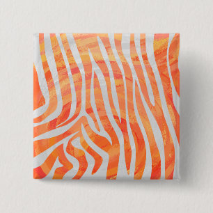 Zebra Orange and White Print 2 Inch Square Button