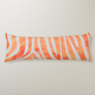Zebra Orange and White Print Body Pillow