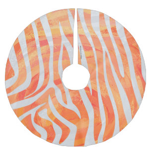 Zebra Orange and White Print Brushed Polyester Tree Skirt