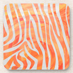 Zebra Orange and White Print Coaster