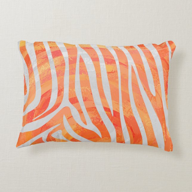 Zebra Orange and White Print Decorative Pillow (Back)